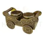 Handcrafted Antique Gold Metal Chariot Gift Set – 2 Glass Jars for Dry Fruits - Image 2