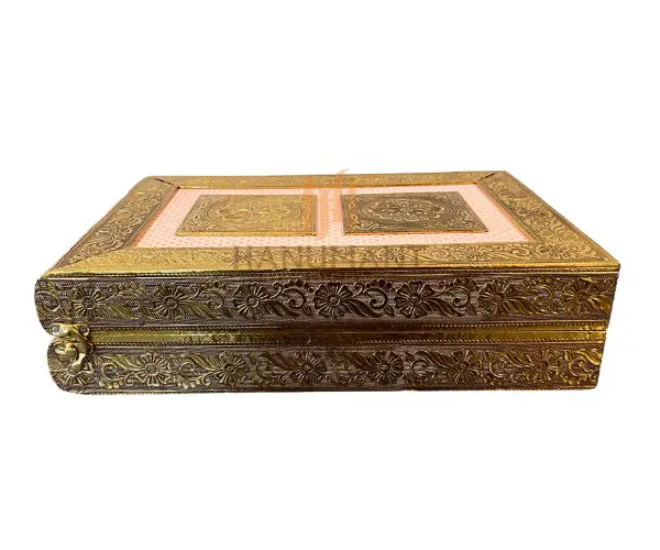 Bangle Box (1) Gold Finish Bangle Box – Premium Velvet Lined Jewellery Storage Case 10X14 Inch - Image 1