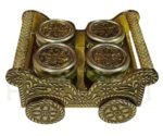 Handcrafted Antique Gold Metal Chariot Luxury Gift Set – 4 Glass Jars for Dry Fruits & Mukhwas