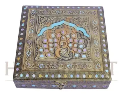 Meenakari Dry Fruit Box (4 Compartment) – 8x8 Designer Gift Box for Festive & Wedding Use