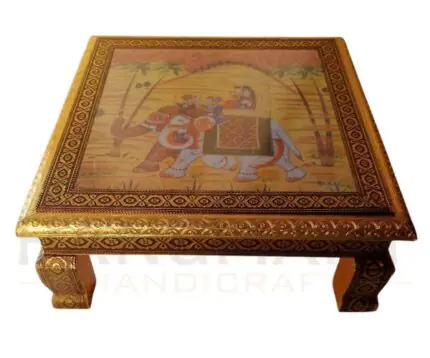 Hanumant Handicraft Elephant Design Pooja Chowki 15x15 Gold Polish