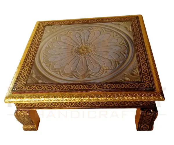 Decorative Puja Bajot | 3D Flower Design Pooja Chowki (15 x 15 Inch) - Image 3