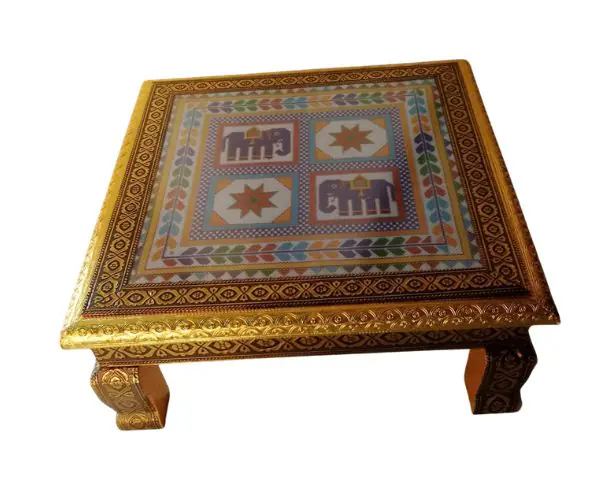 Decorative Traditional Printed Puja Bajot | Pooja Chowki (15 x 15 Inch) - Image 1