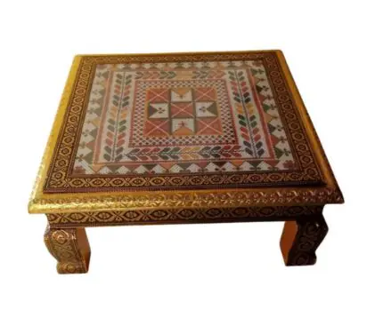 Decorative Puja Bajot | Traditional Printed Pooja Chowki (15 x 15 Inch)