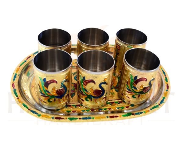 Glass Set with Serving Tray (1) Stainless Steel Glass Set with Serving Tray - Image 1