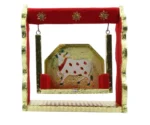 Handcrafted Laddu Gopal Jhula with Cow Motif – Red & Gold Pooja Swing