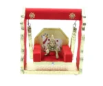 Handcrafted Laddu Gopal Jhula with Cow Motif – Red & Gold Pooja Swing - Image 3