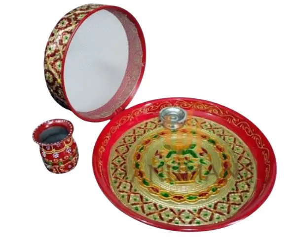 Hanumant Handicraft - Pooja Thai (1) Karwa Chauth Pooja Thali Set 12 Inch - Image 1