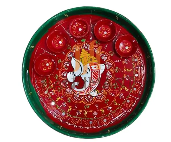 Hanumant Handicraft - Pooja Thai (7) Ganesh Pooja Thali – Festive Ritual Plate | 12 Inch - Image 1