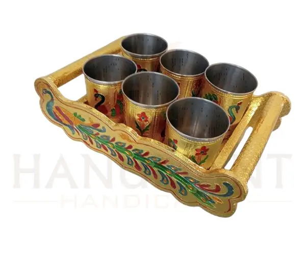 Peacock Design Glass Set with Serving Tray - Image 2