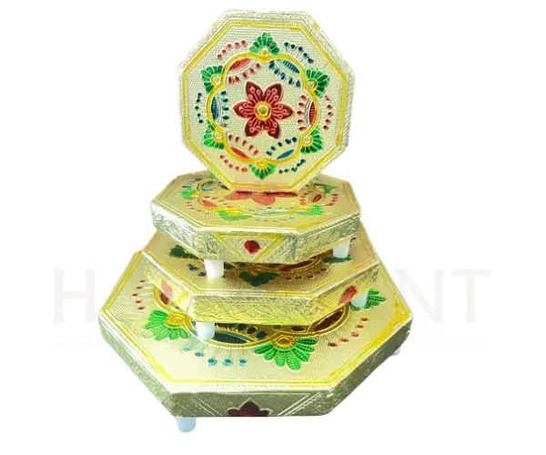 Pel Bush Bajot Golden | Pooja Chowki with Base – Traditional Mandir Stand - Image 1