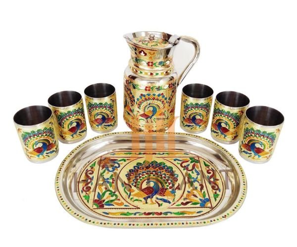 Serving Tray Designer Stainless Steel Jug & Glass Set with Serving Tray - Image 1