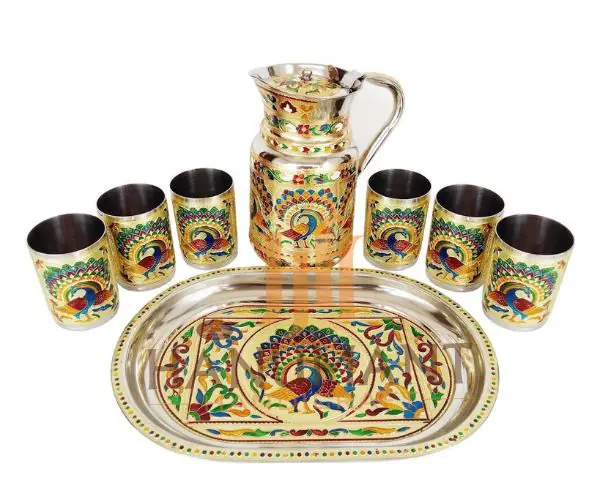 Serving Tray Designer Stainless Steel Jug & Glass Set with Serving Tray - Image 1