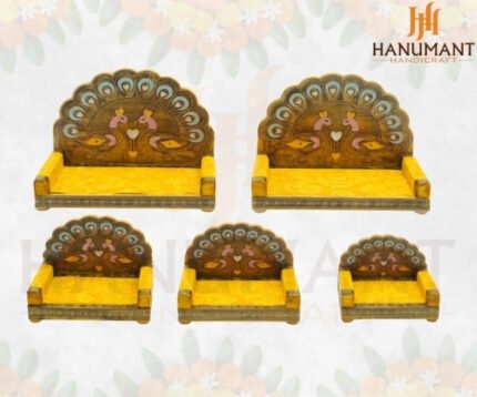 peacock god singhasan yellow velvet