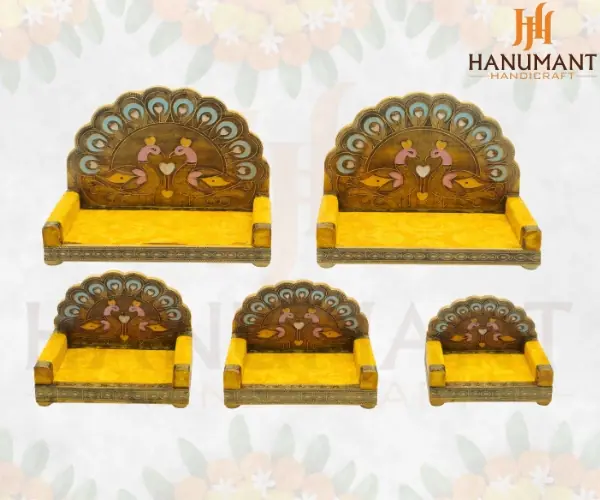 peacock god singhasan yellow velvet