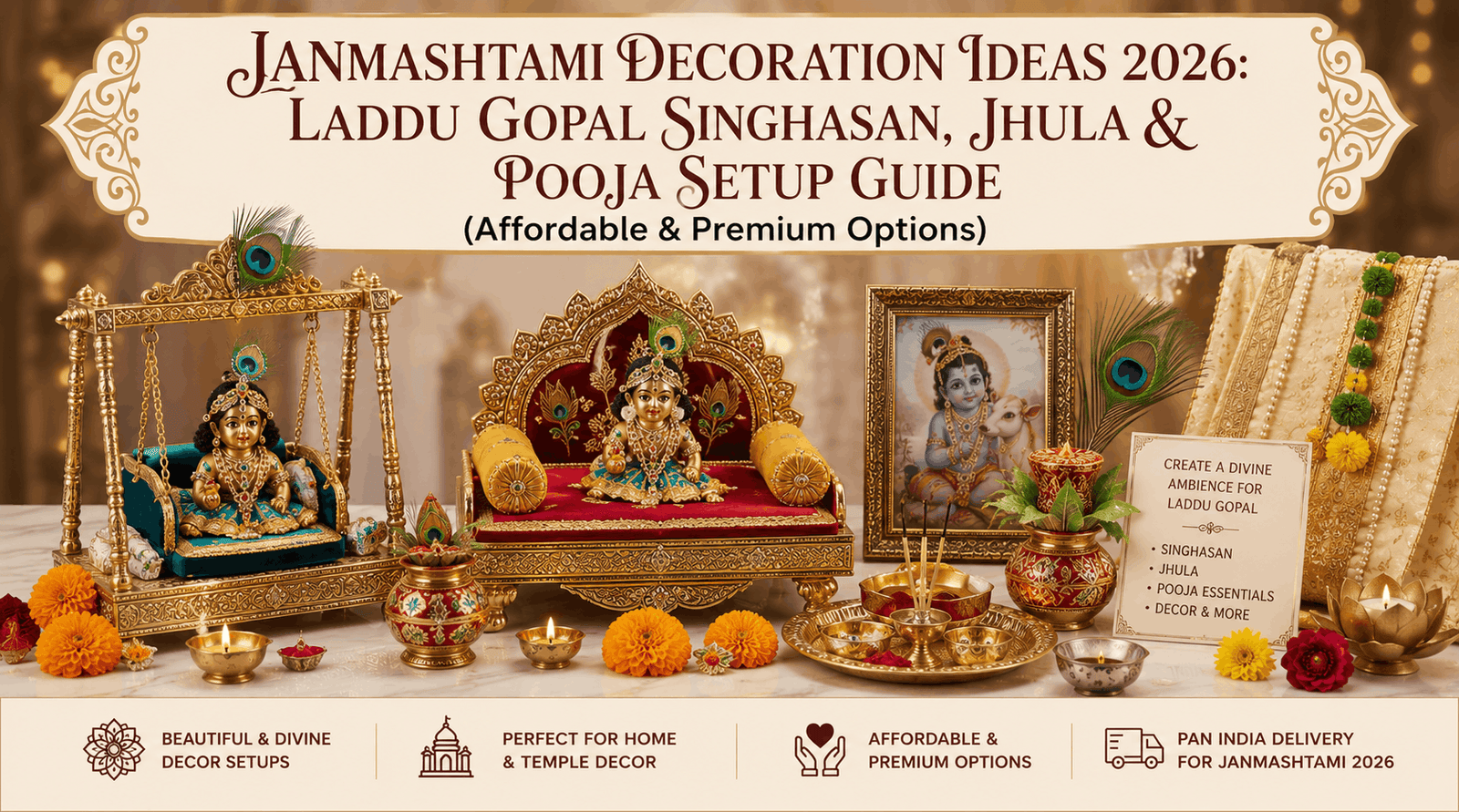 Janmashtami Decoration Ideas 2026: Laddu Gopal Singhasan, Jhula & Pooja Setup Guide