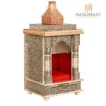 Silver Oxidized Handcrafted Home Mandir | Designer Pooja Temple for Home & Office | Premium Wooden Temple Decor (6 x 8 x 16 Inch)